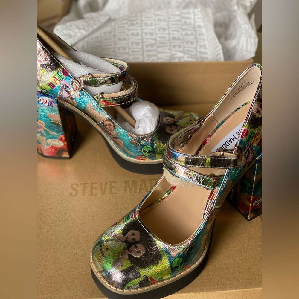 Twice Printed Block Heel Mary Jane Platform Pumps size 81/2